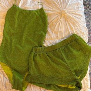 Oséree Beach Set - Green Lumiere One-Piece and Shorts